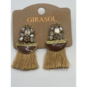 Girasol Beaded Fringe Statement Earrings New